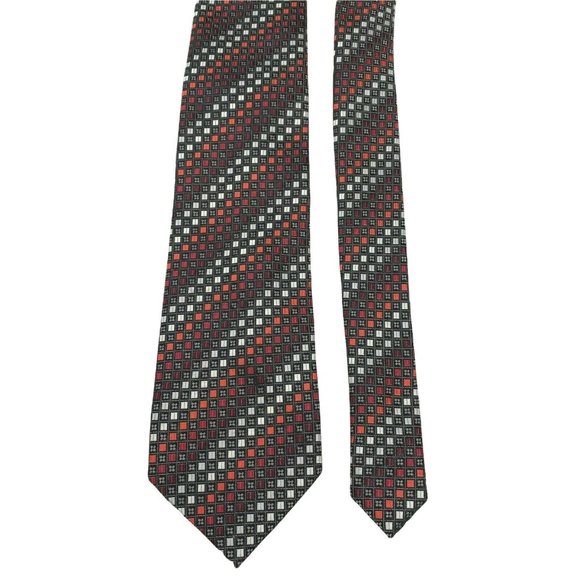 Alexander Julian Colours‎ Mens Tie Polyester Gray Red White Square Geometric - Picture 1 of 8